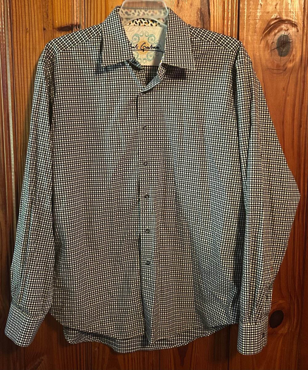 Robert Graham long sleeve button down shirt black/white checkered size XL